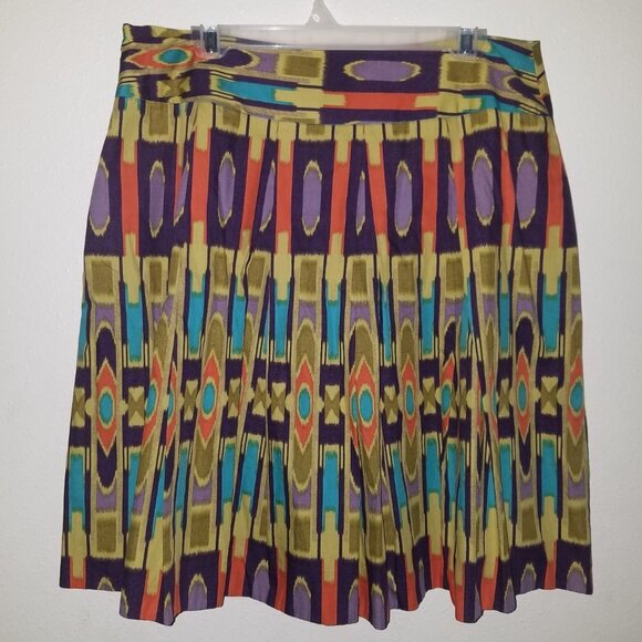 Work To Weekend Pleated Skirt Size 14 Knee Length Lined Purple Aqua Salmon Print - Picture 2 of 4